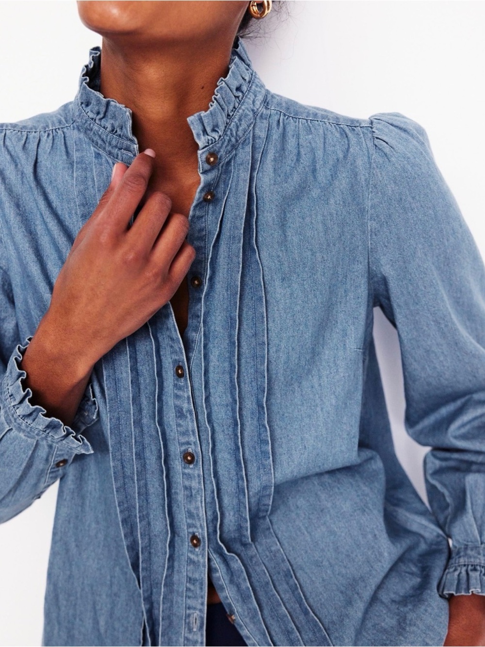 Boden chambray button-front blouse in light blue